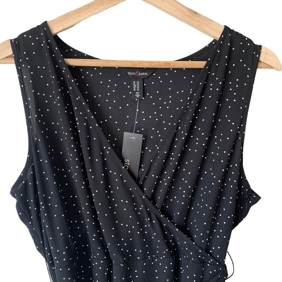 Stork & Babe Maternity Black Polka Dot Sleeveless Dress V-Neck Size Large NWT - Picture 2 of 10